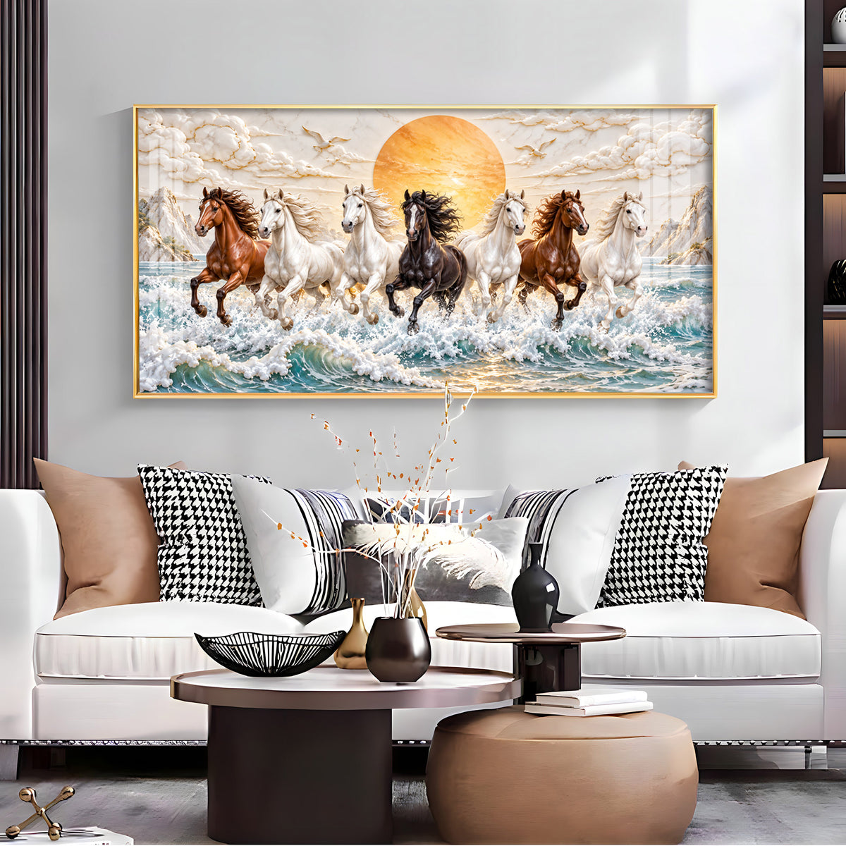 Majestic Colorful Seven Horses Premium Acrylic Horizontal Wall Art