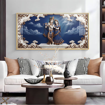 Radha Krishna Surrounded With Blue Backdrop Premium Acrylic Horizontal Wall Art
