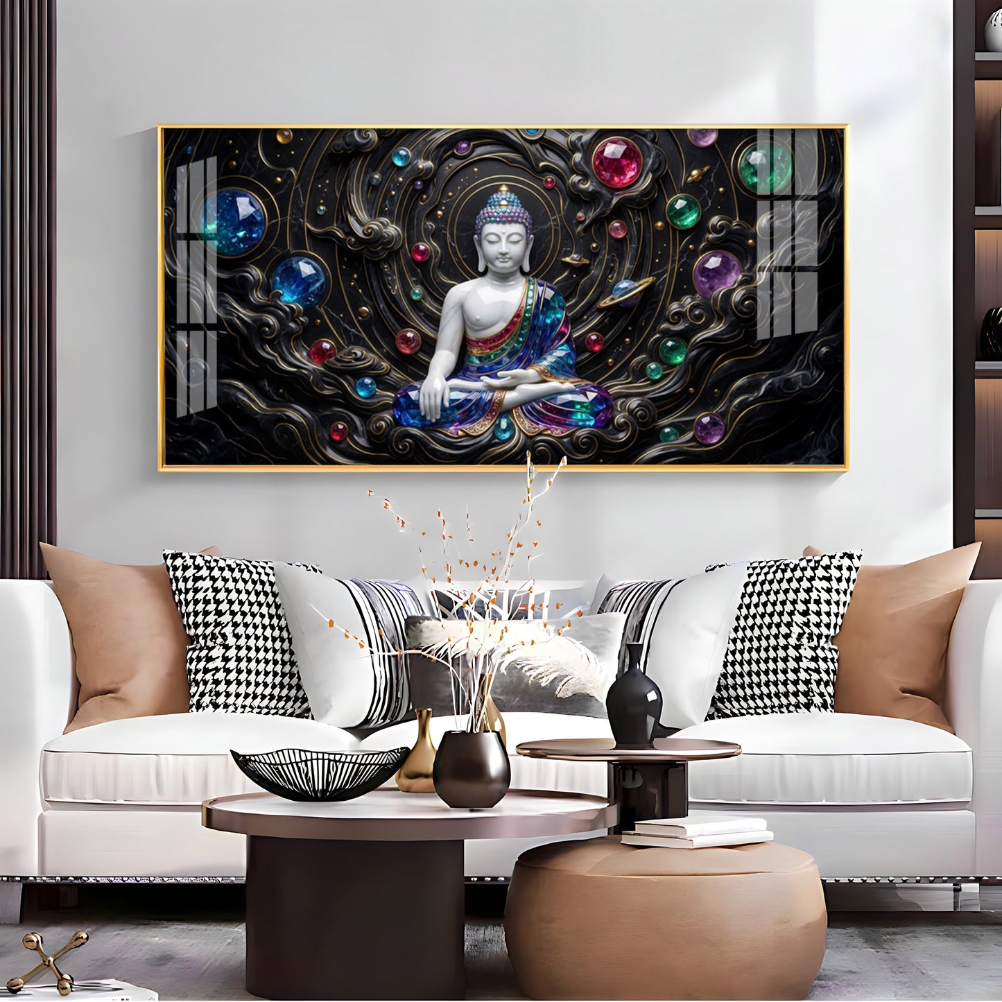 Divine Buddha With Crystal Spheres Premium Acrylic Horizontal Wall Art