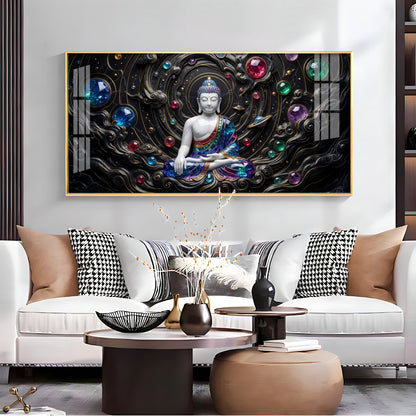 Divine Buddha With Crystal Spheres Premium Acrylic Horizontal Wall Art