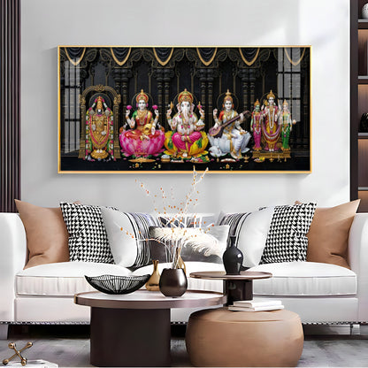 Venkateswara, Lakshmi, Ganesha, Saraswati & Murugan Premium Acrylic Horizontal Wall Art