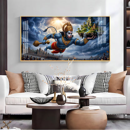 Mahabali Hanuman With Sanjivani Mountain Premium Acrylic Horizontal Wall Art