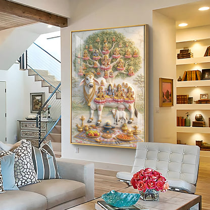 Om Namho Shri Kamdhenu Cow Premium Acrylic Vertical Wall Art