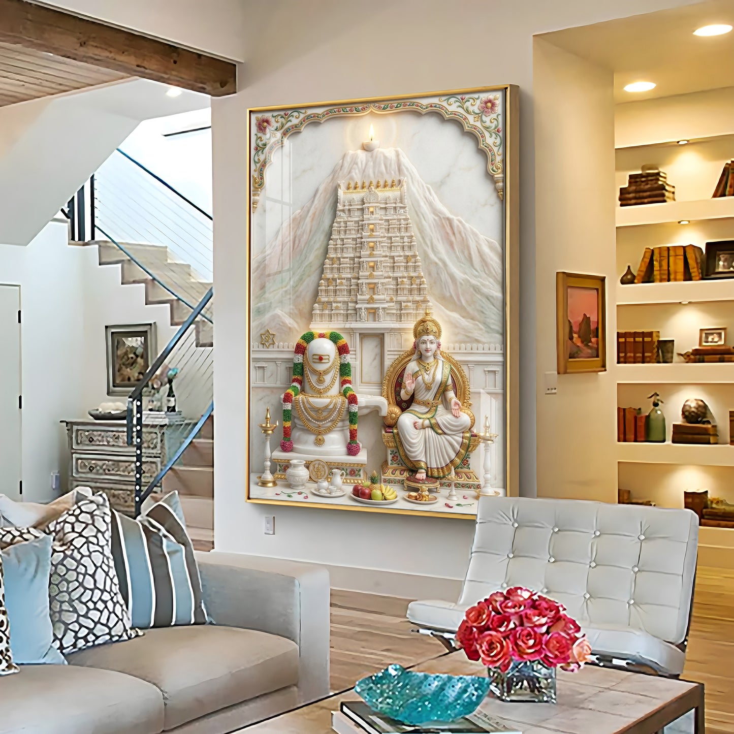 Shivalingam and Goddess Parvati Premium Acrylic Vertical Wall Art