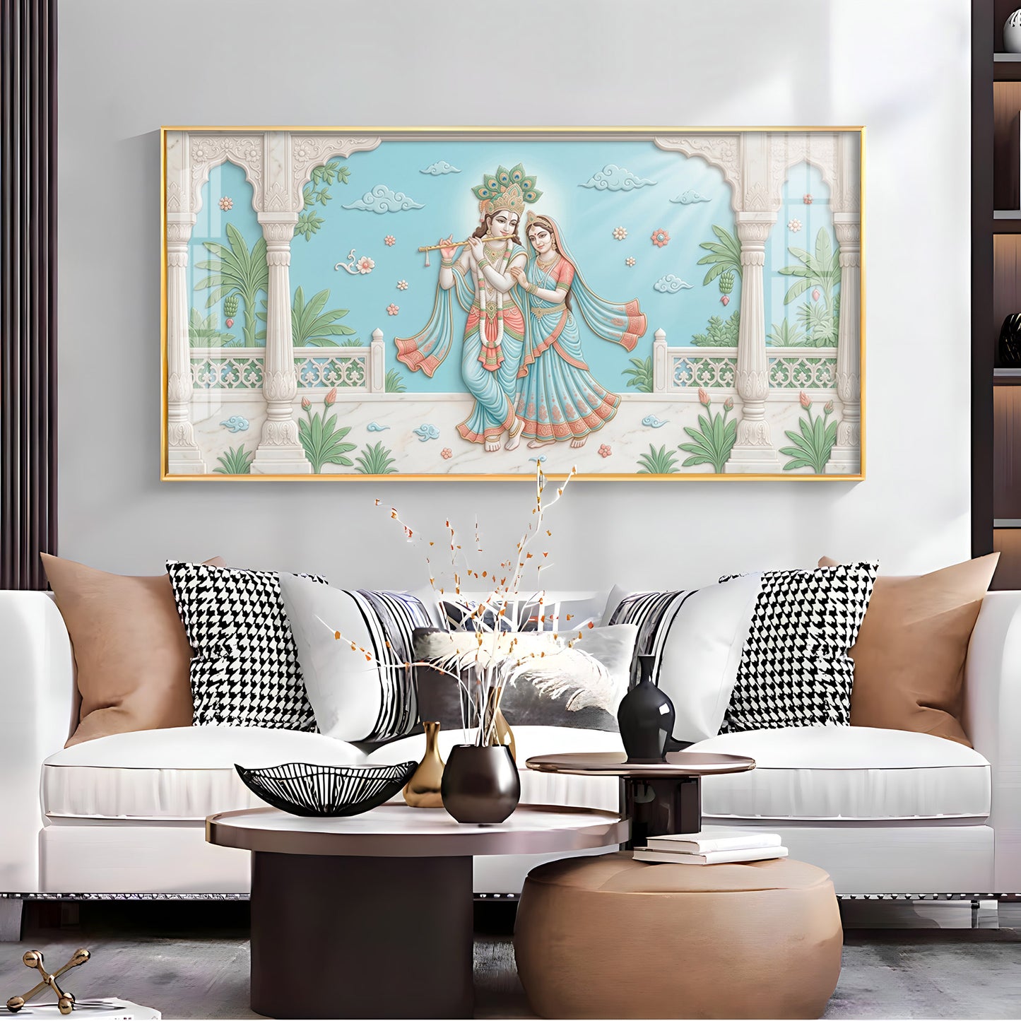 Beautiful Radha Krishna With Flute Premium Acrylic Horizontal Wall Art
