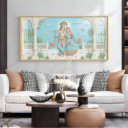 Beautiful Radha Krishna With Flute Premium Acrylic Horizontal Wall Art