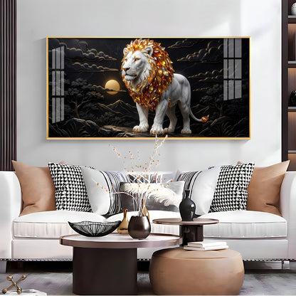 Majestic White & Gold Lion Premium Acrylic Horizontal Wall Art