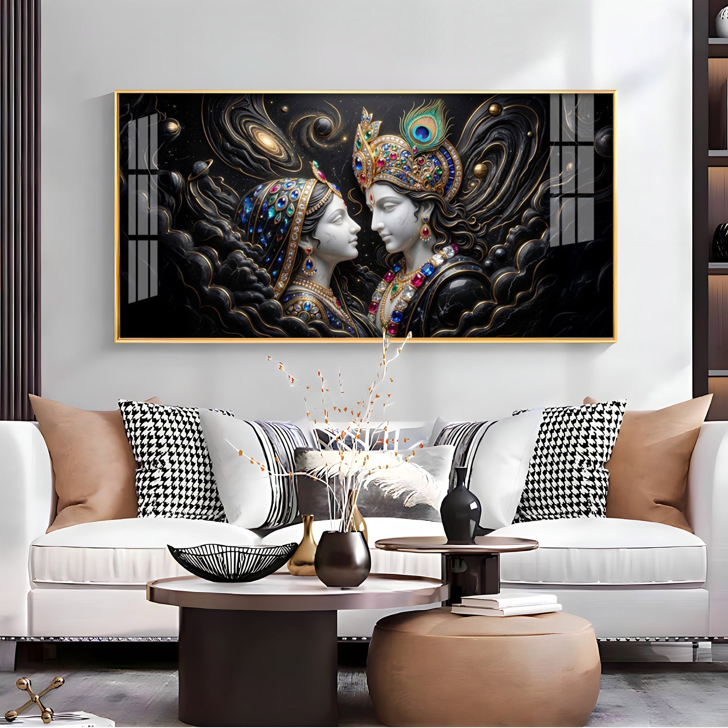 Cosmic Connection With Krishna & Radha Premium Acrylic Horizontal Wall Art