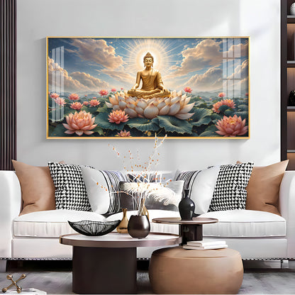 Peaceful Buddha On Lotus Premium Acrylic Horizontal Wall Art