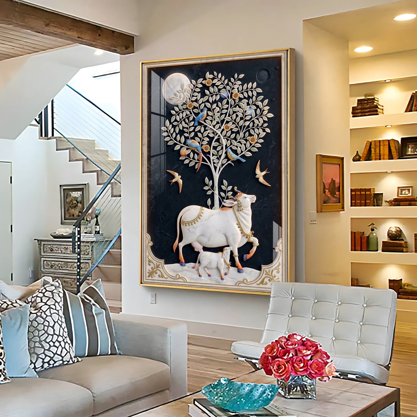 Kamdhenu Cow Premium Acrylic Vertical Wall Art