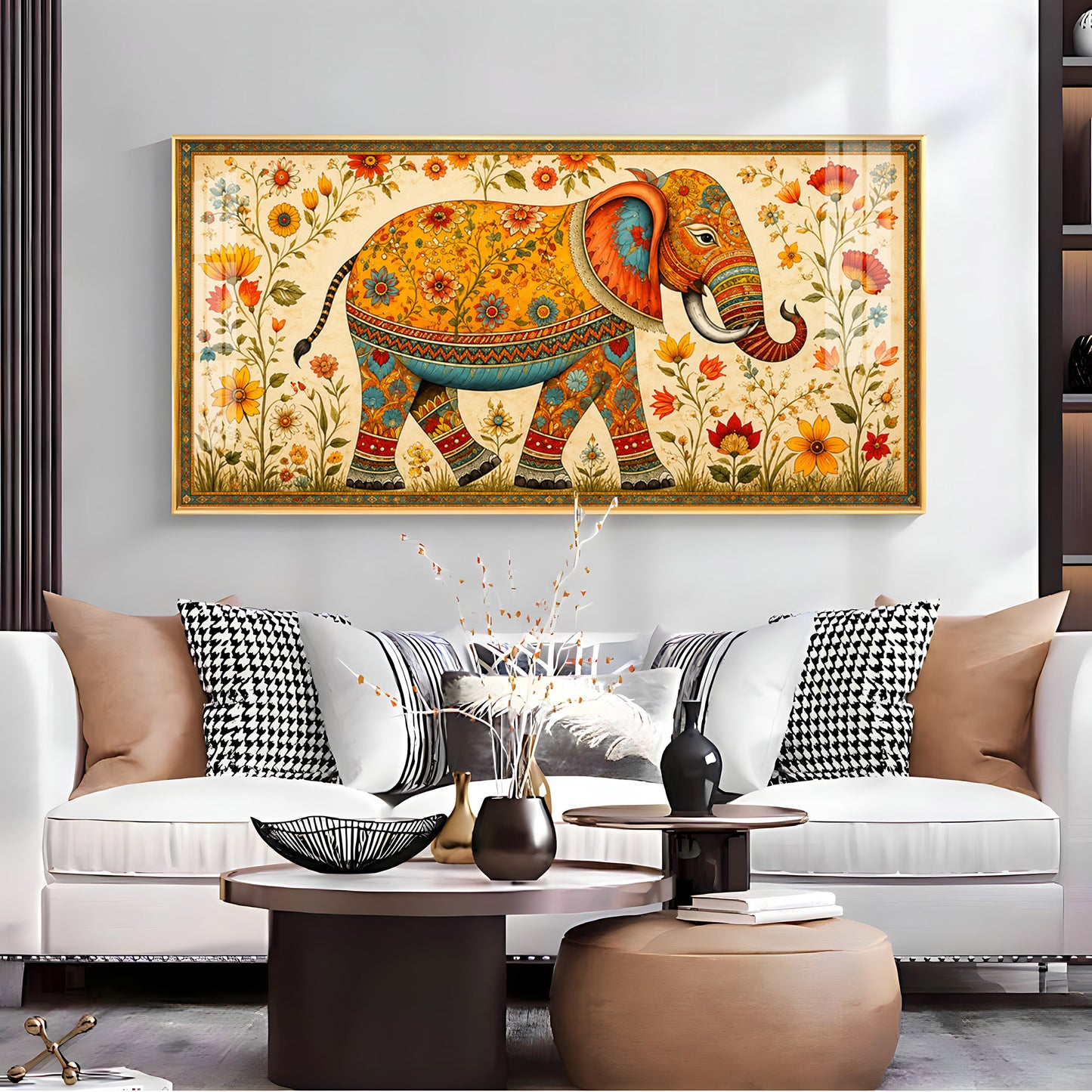Royal Floral Elephant Premium Acrylic Horizontal Wall Art