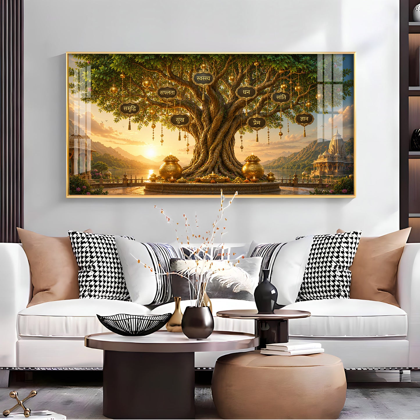 Golden Kalpavriksha Tree Premium Acrylic Horizontal Wall Art