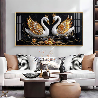 Golden Elegance Swans Premium Acrylic Horizontal  Wall Art