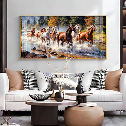 Running Horses in River Premium Acrylic Horizontal Wall Art