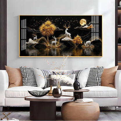Moonlit Golden Deer Night Theam Premium Acrylic Horizontal Wall Art