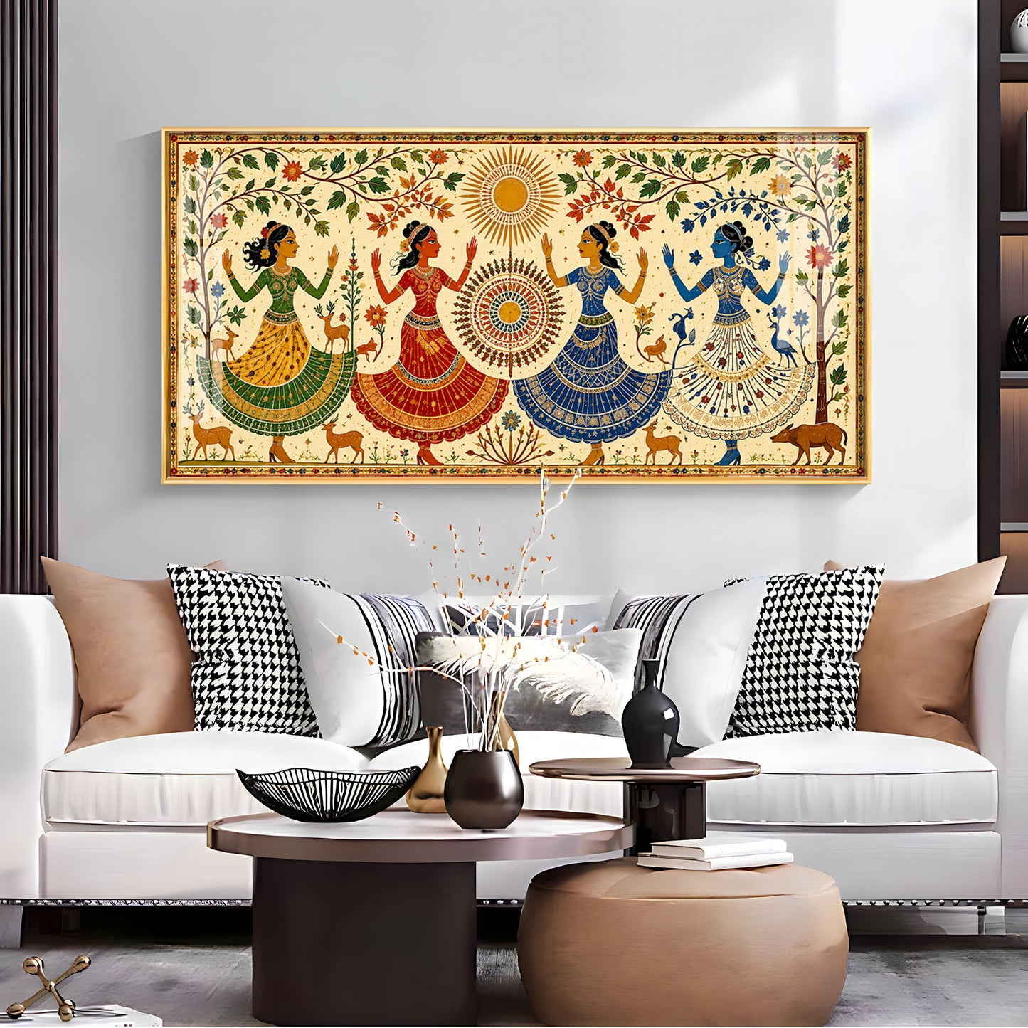 Ethnic Dancing Gopis Premium Acrylic Horizontal Wall Art