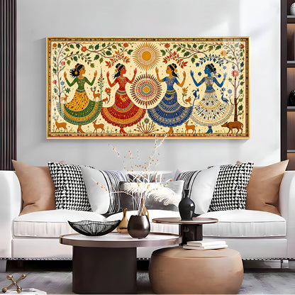 Ethnic Dancing Gopis Premium Acrylic Horizontal Wall Art