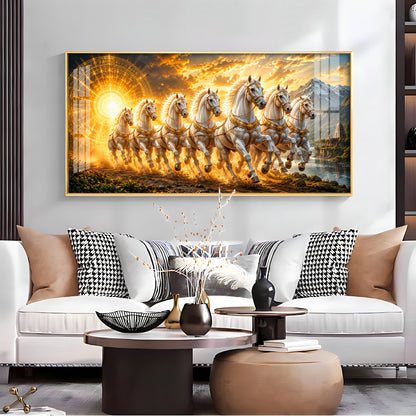 Seven White Horses Premium Acrylic Horizontal Wall Art