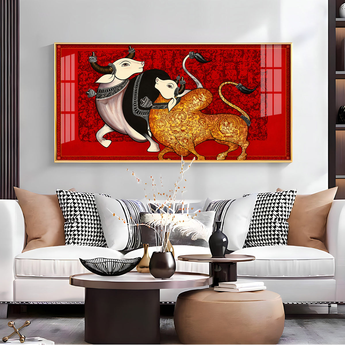Traditional Sacred Bulls Premium Acrylic Horizontal Wall Art