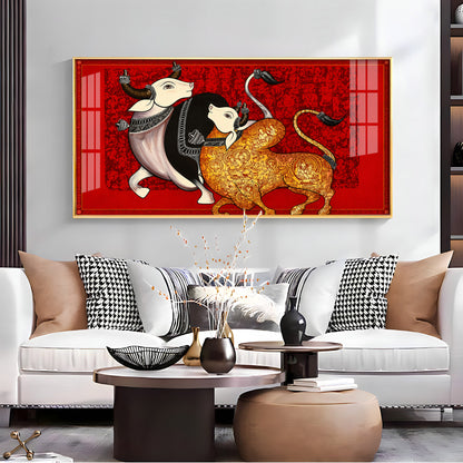 Traditional Sacred Bulls Premium Acrylic Horizontal Wall Art