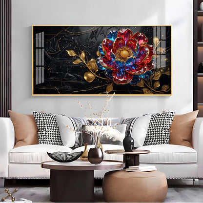 Abstract Floral With Red & Blue Premium Acrylic Horizontal Wall Art