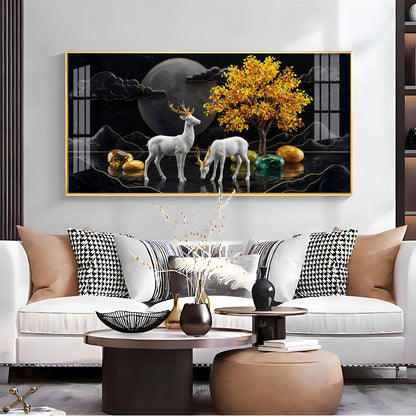 White Deer With Golden Horns Premium Acrylic Horizontal Wall Art