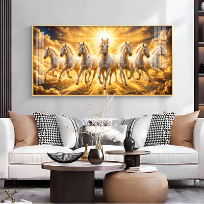 Beautiful Seven White Horses Premium Acrylic Horizontal Wall Art