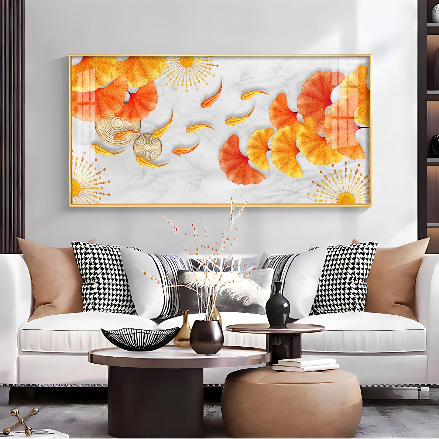 Ginkgo Leaves & Fish Premium Acrylic Horizontal Wall Art