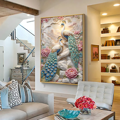 Stylist Peacock and Floral Design Premium Acrylic Vertical Wall Art