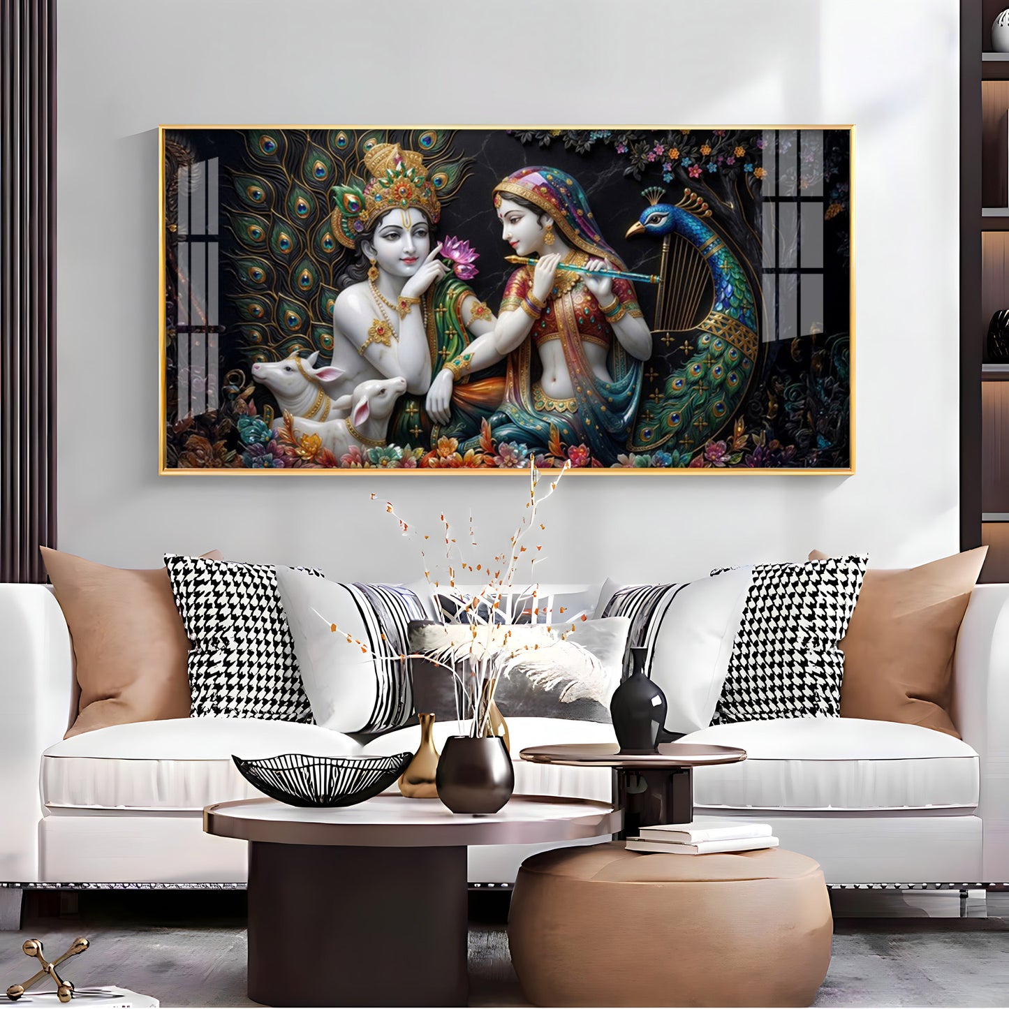 Eternal Love Mural Of Radha and Krishna Premium Acrylic Horizontal Wall Art