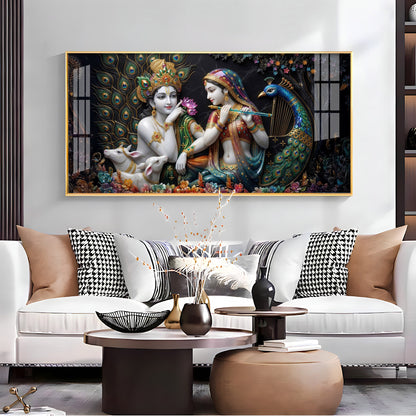 Eternal Love Mural Of Radha and Krishna Premium Acrylic Horizontal Wall Art