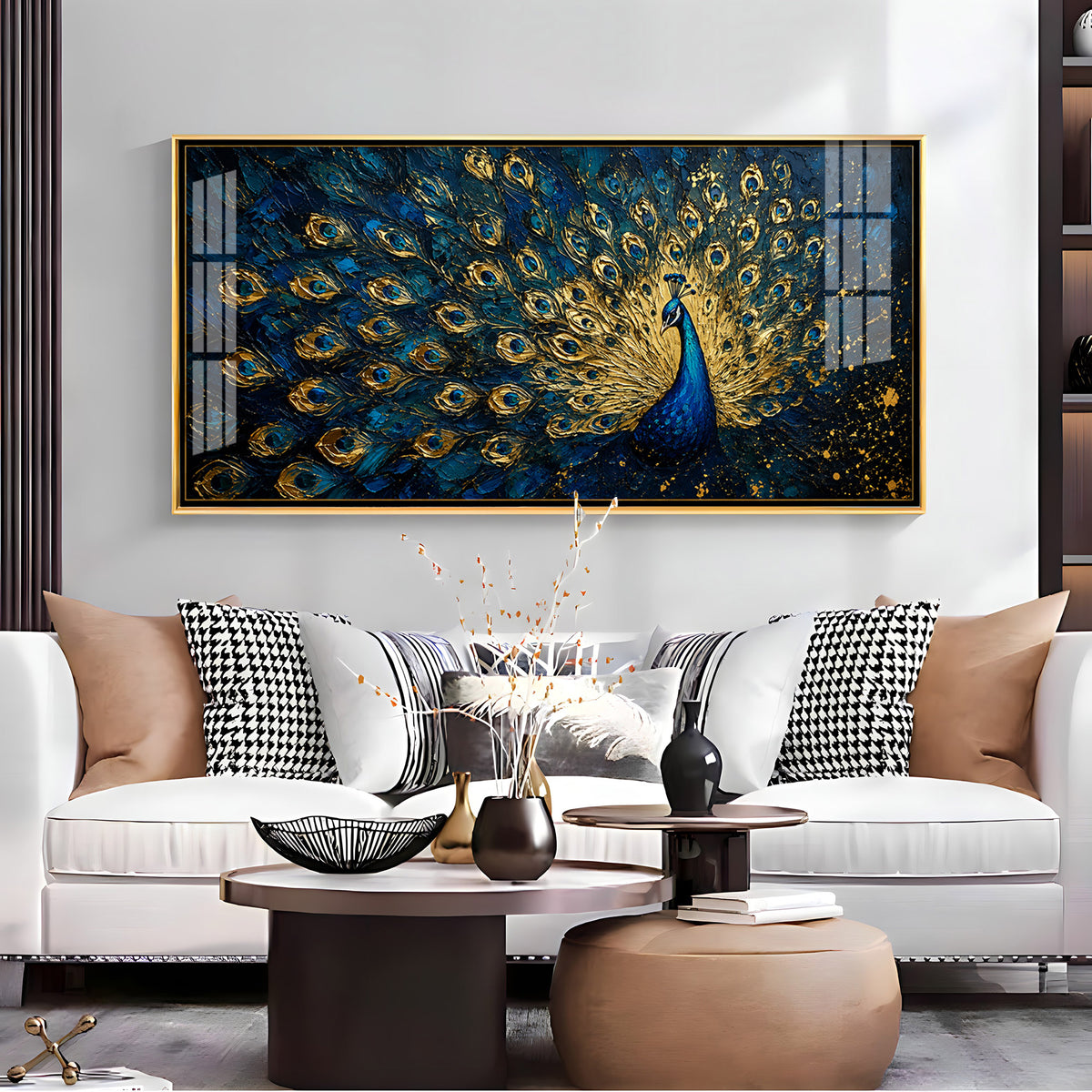 Textured Royal Peacock Premium Acrylic Horizontal Wall Art