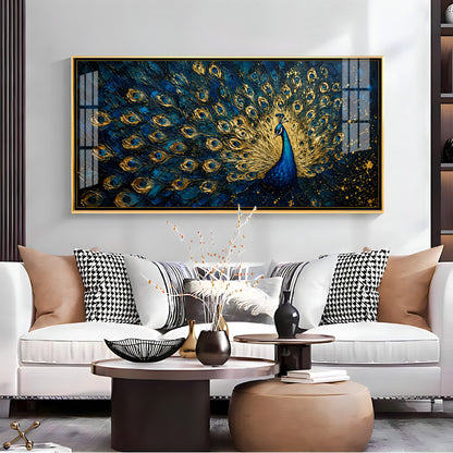 Textured Royal Peacock Premium Acrylic Horizontal Wall Art