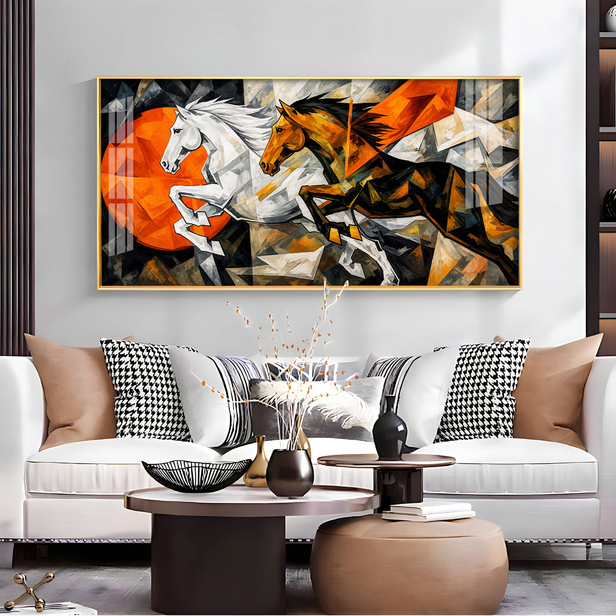 Abstract Running Horses Premium Acrylic Horizontal Wall Art