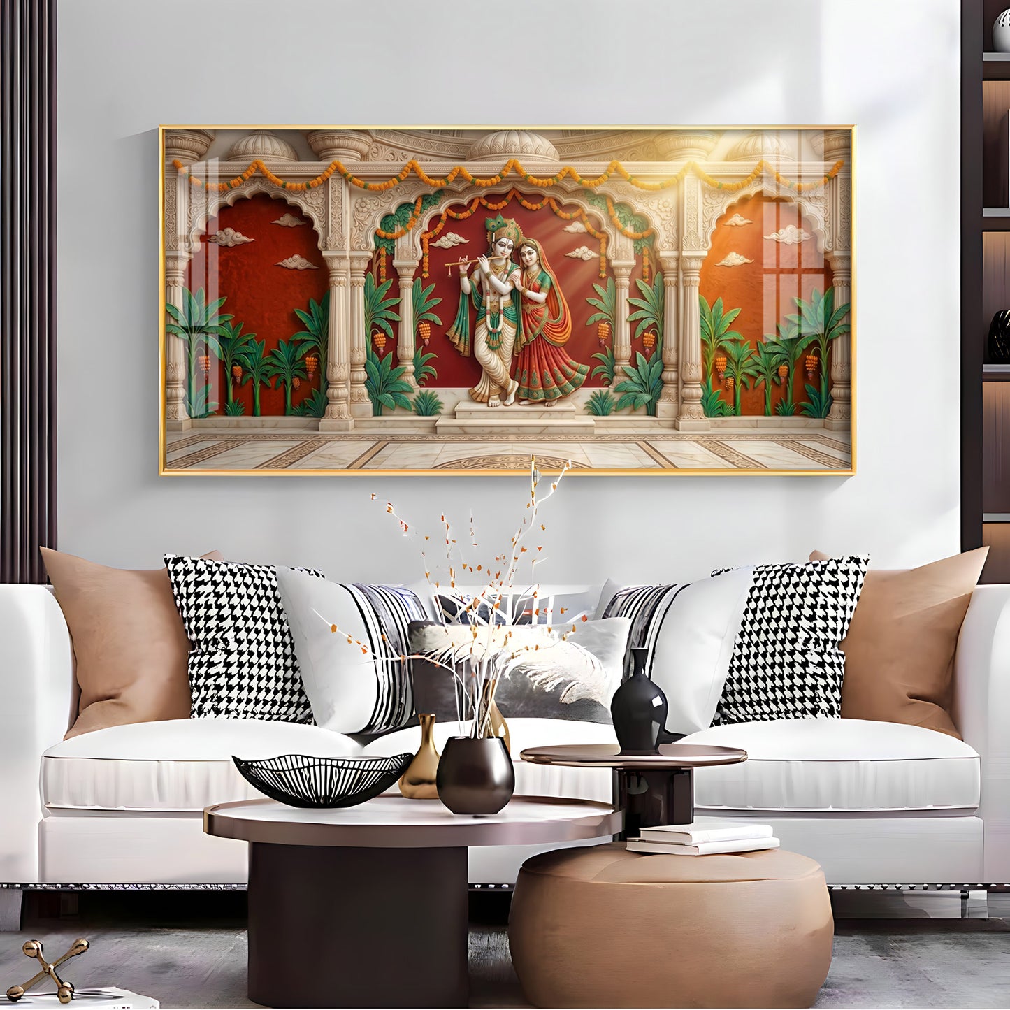 Hindu Deity Krishna With Radha Premium Acrylic Horizontal Wall Art