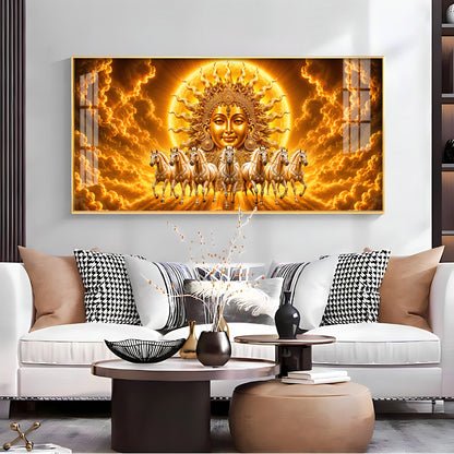 Surya Dev Running Horses Premium Acrylic Horizontal Wall Art