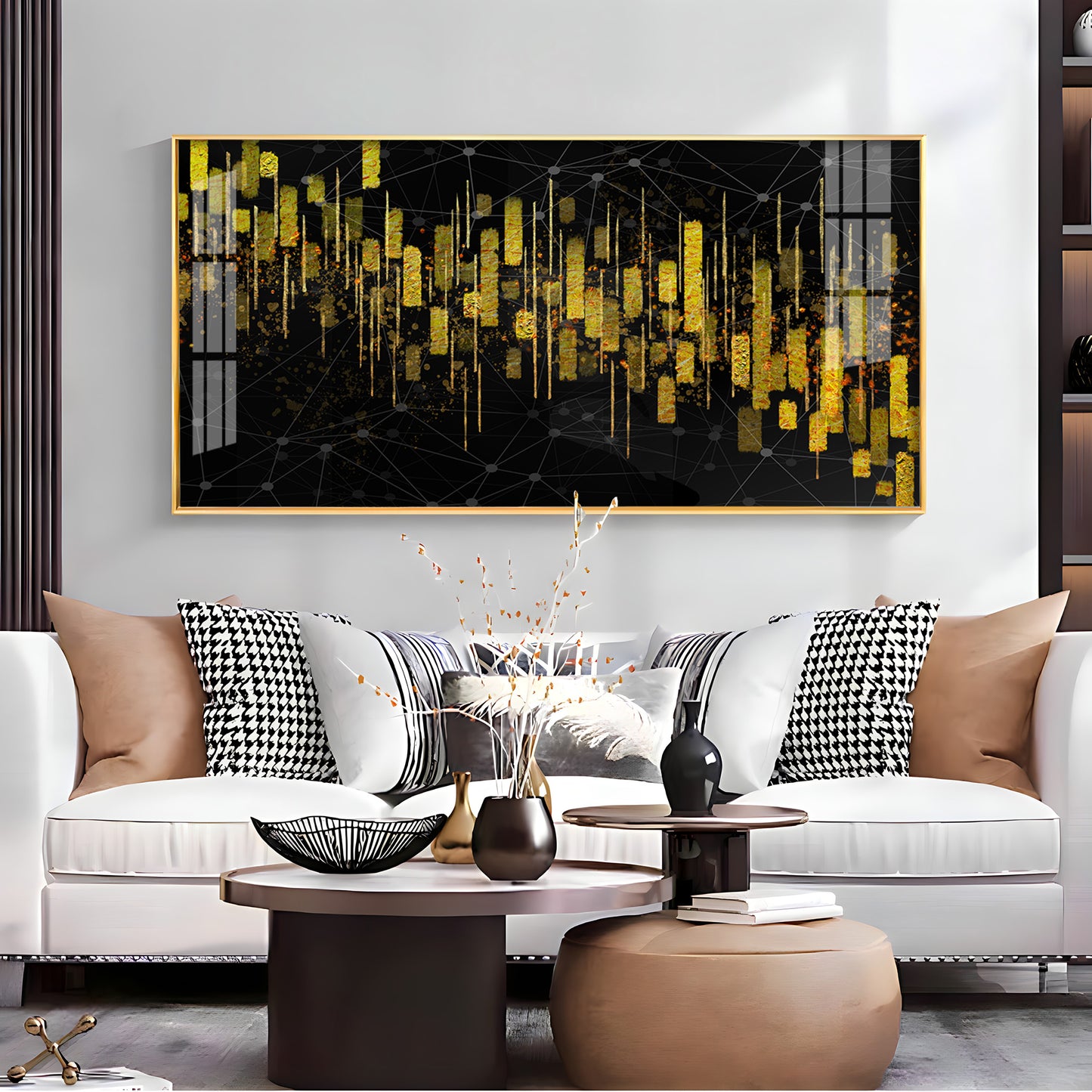 Gold Colored Vertical Lines Premium Acrylic Horizontal Wall Art