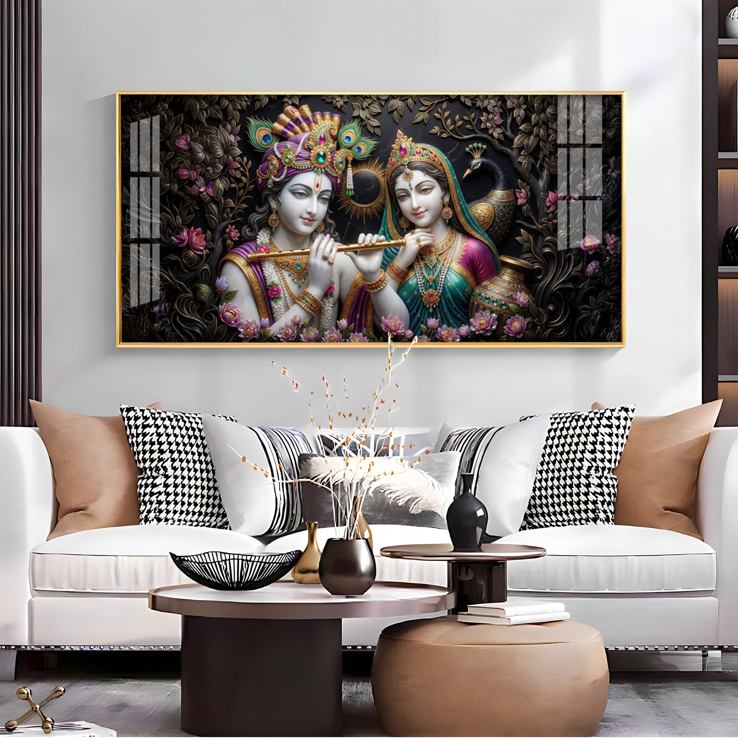 Goddess Radha Krishna With Flute Premium Acrylic Horizontal Wall Art