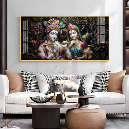 Goddess Radha Krishna With Flute Premium Acrylic Horizontal Wall Art