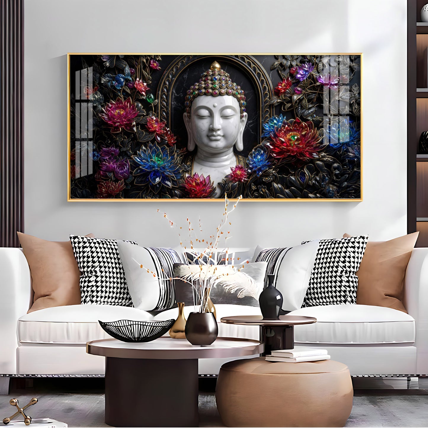 Floral Serenity Idol Buddha Premium Acrylic Horizontal Wall Art