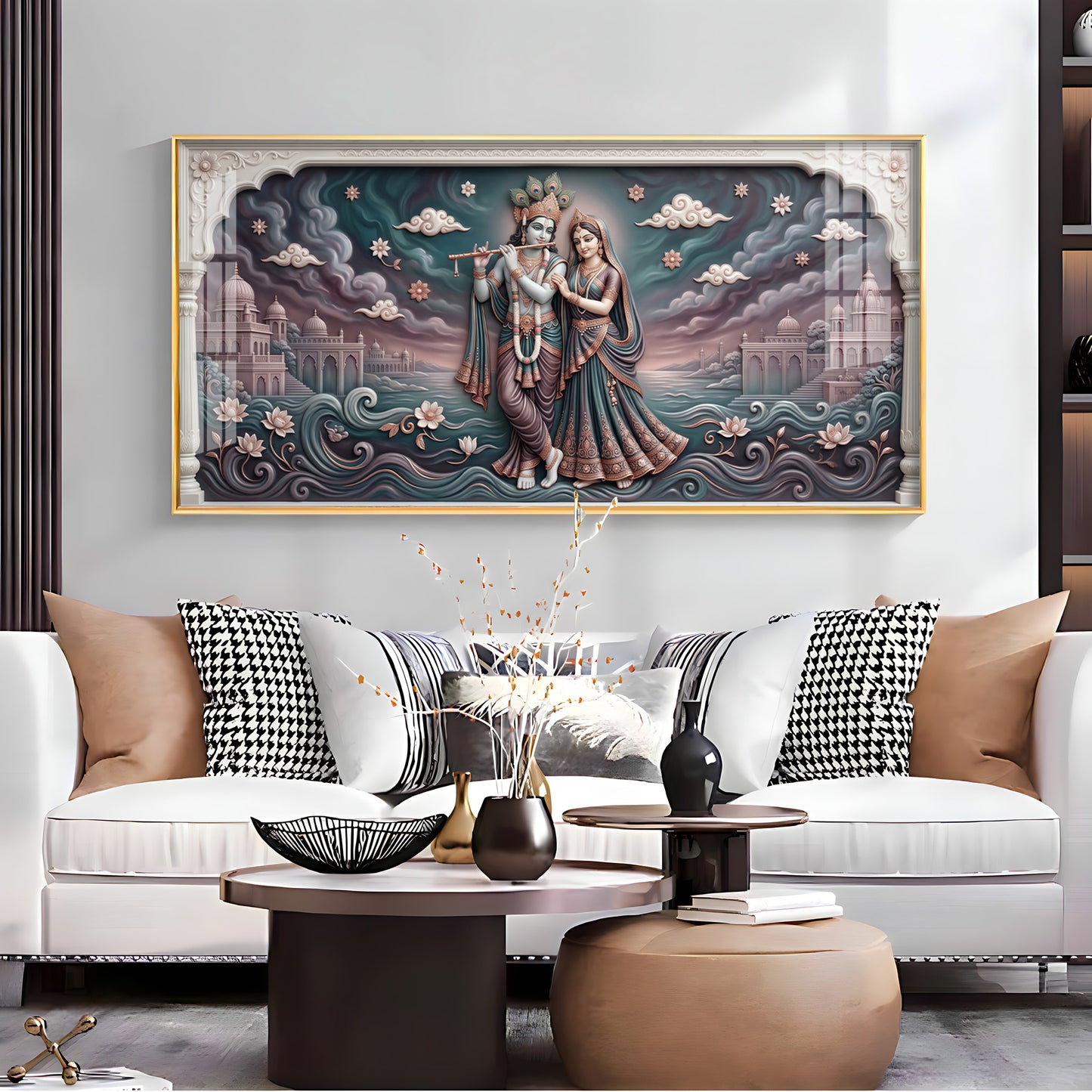 Radha Krishna In Lotus Filled Premium Acrylic Horizontal Wall Art