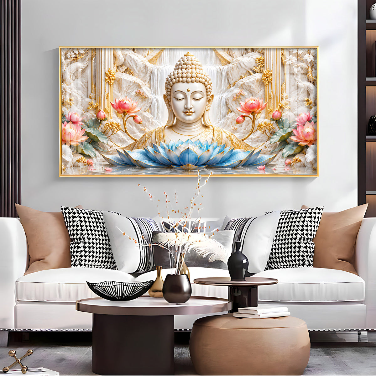 Buddha With Blue Lotus Premium Acrylic Horizontal Wall Art