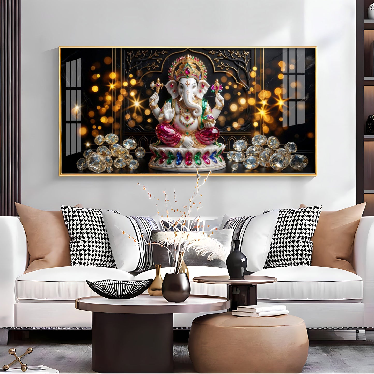 Diamond Ganesh Elegance Premium Acrylic Horizontal Wall Art