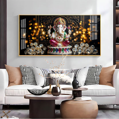 Diamond Ganesh Elegance Premium Acrylic Horizontal Wall Art