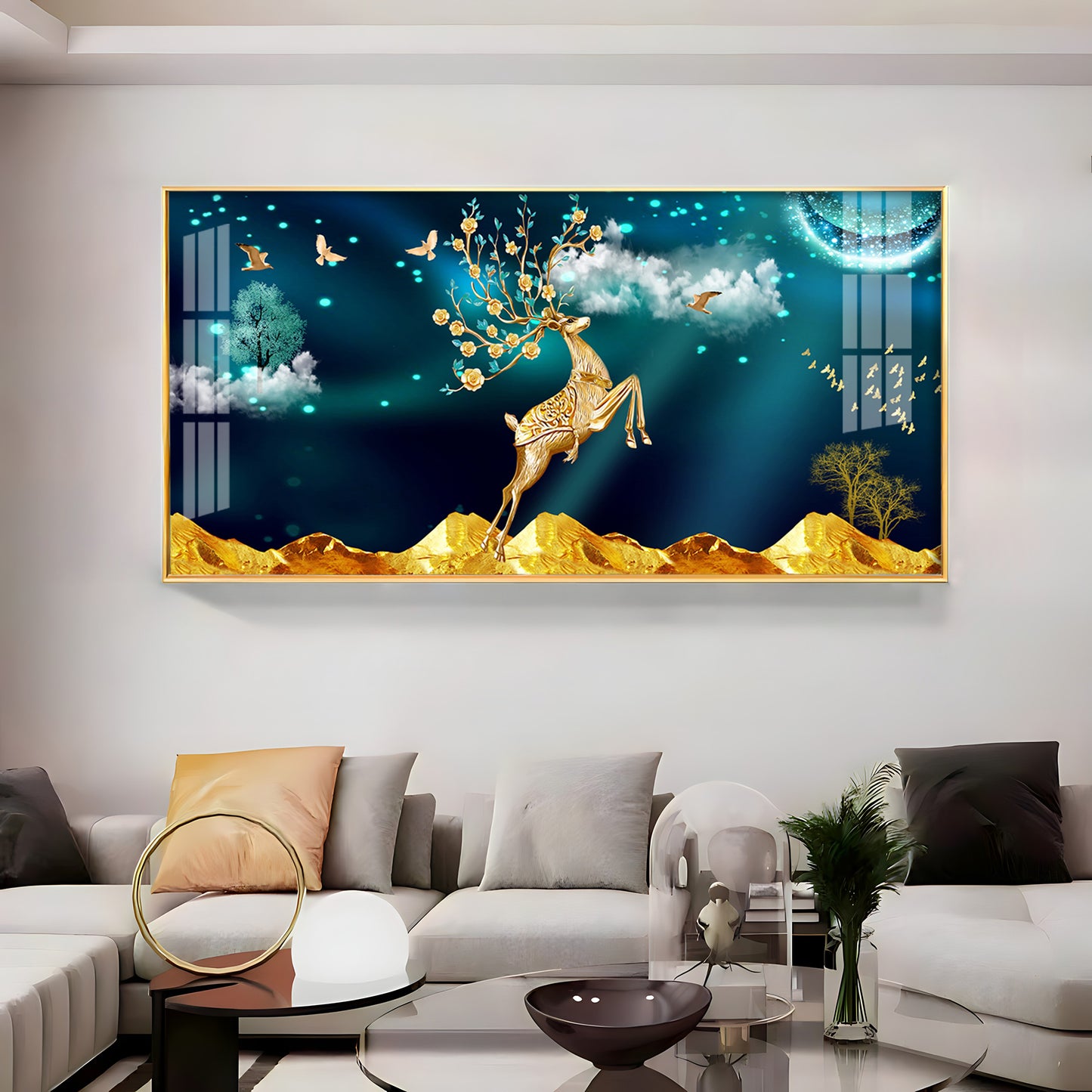 Deer In Golden Valley Art Premium Acrylic Horizontal Wall Art
