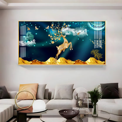 Deer In Golden Valley Art Premium Acrylic Horizontal Wall Art