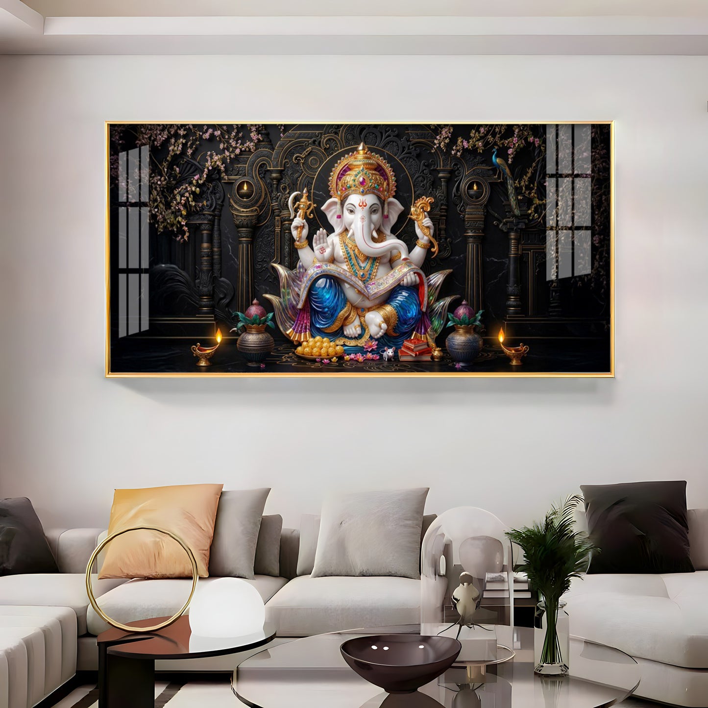 Ganesha Seated On A Lotus Premium Acrylic Horizontal Wall Art