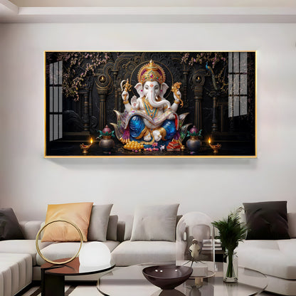 Ganesha Seated On A Lotus Premium Acrylic Horizontal Wall Art