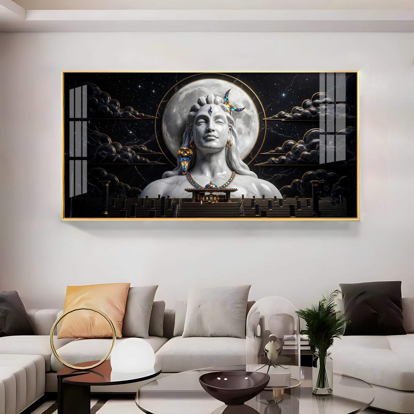 Divine Lord Shiva With Dark Clouds Premium Acrylic Horizontal Wall Art