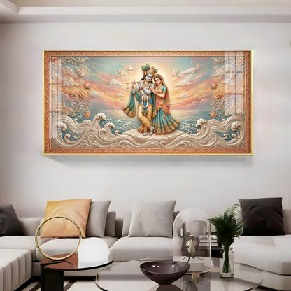 Radha Krishna With Gold Accents Premium Acrylic Horizontal Wall Art